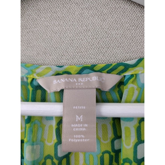Banana Republic Blouse Womens Medium Petite Green Sheer Scoop Neck Boho Pullover - Picture 3 of 3